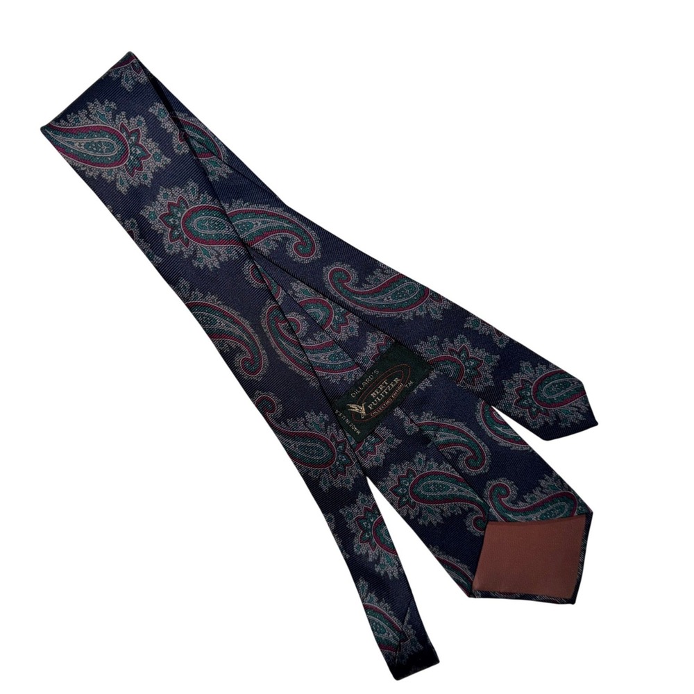 Bert Pulitzer Collection Silk Tie Navy Teal Paisley Necktie - Picture 2 of 3